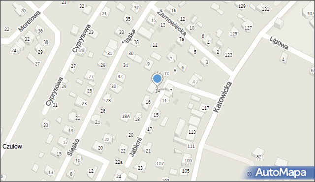 Tychy, Jabłoni, 14, mapa Tychów