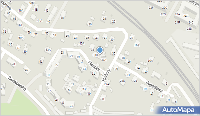 Tychy, Jagodowa, 33B, mapa Tychów