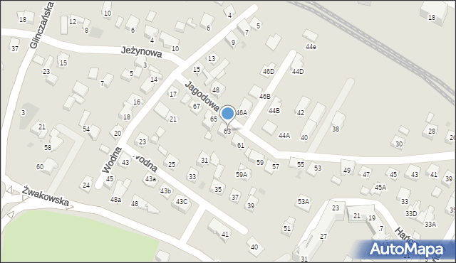 Tychy, Jagodowa, 63, mapa Tychów