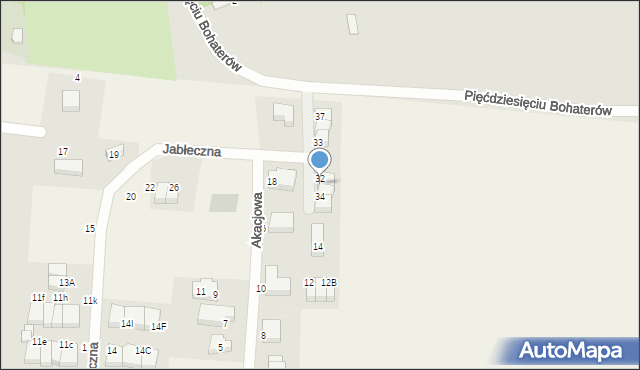 Zacharzyce, Jabłeczna, 32A, mapa Zacharzyce