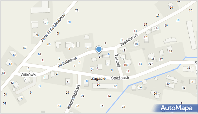 Zagacie, Jaśminowa, 4, mapa Zagacie