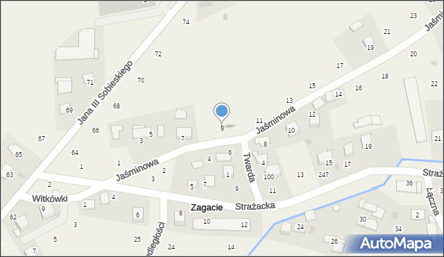 Zagacie, Jaśminowa, 9, mapa Zagacie