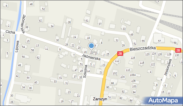 Zarszyn, Jaćmierska, 12, mapa Zarszyn