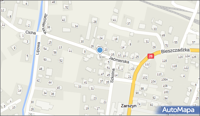 Zarszyn, Jaćmierska, 7, mapa Zarszyn