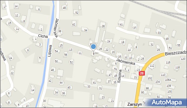 Zarszyn, Jaćmierska, 9, mapa Zarszyn