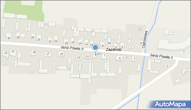 Zazdrość, Jana Pawła II, 9, mapa Zazdrość