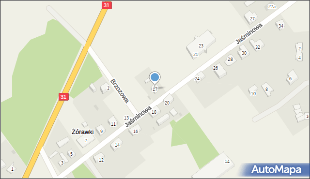 Żórawki, Jaśminowa, 17, mapa Żórawki