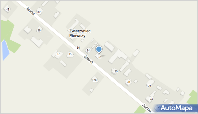 Zwierzyniec Pierwszy, Jasna, 32, mapa Zwierzyniec Pierwszy