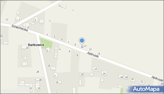 Bartkowice, Jędrusik Kaliny, 11, mapa Bartkowice