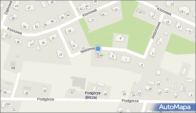 Bilcza, Jesionowa, 11, mapa Bilcza