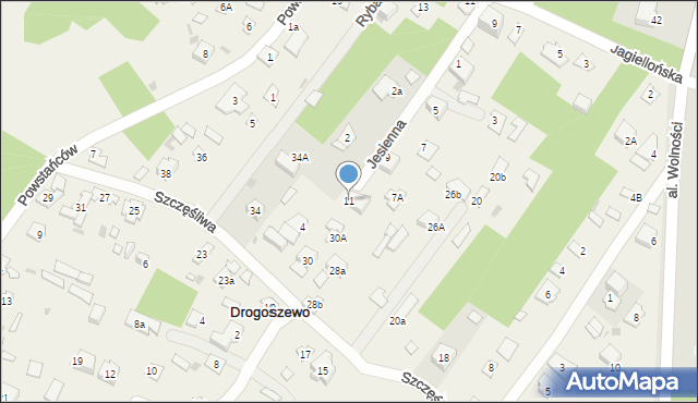 Drogoszewo, Jesienna, 11, mapa Drogoszewo