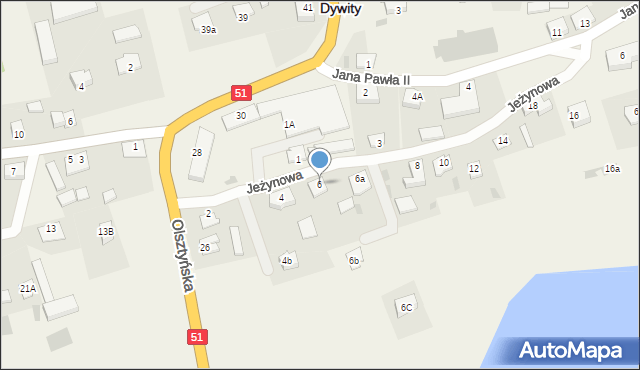 Dywity, Jeżynowa, 6, mapa Dywity