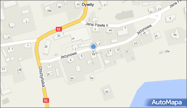 Dywity, Jeżynowa, 6a, mapa Dywity