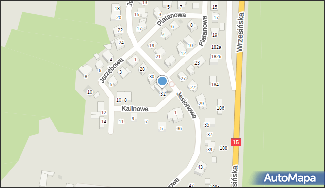 Gniezno, Jesionowa, 32, mapa Gniezna