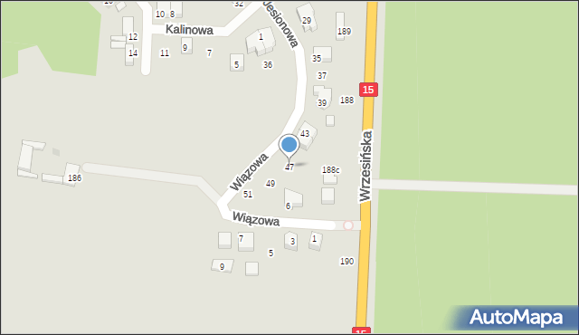 Gniezno, Jesionowa, 47, mapa Gniezna