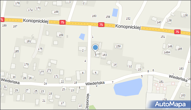 Jasień, Jesionowa, 3, mapa Jasień