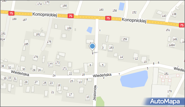 Jasień, Jesionowa, 4, mapa Jasień