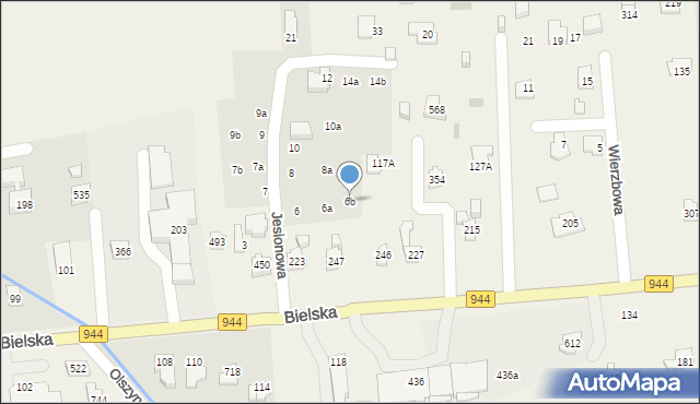 Jaworze, Jesionowa, 6b, mapa Jaworze