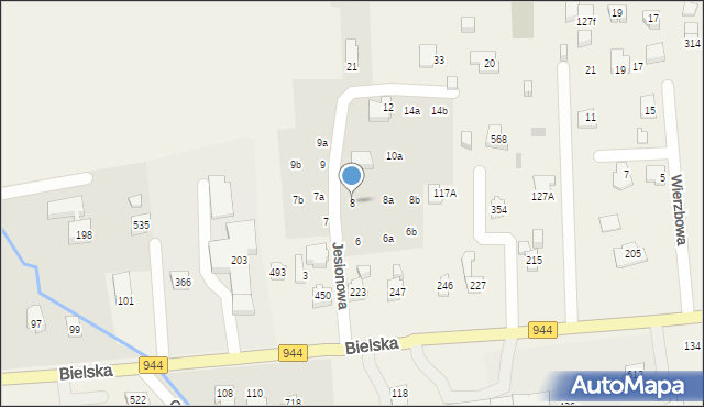 Jaworze, Jesionowa, 8, mapa Jaworze