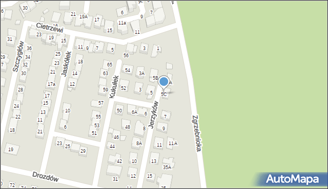 Katowice, Jerzyków, 5C, mapa Katowic