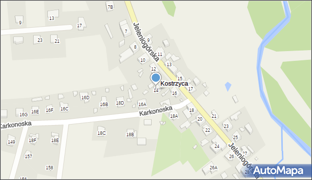 Kostrzyca, Jeleniogórska, 14, mapa Kostrzyca