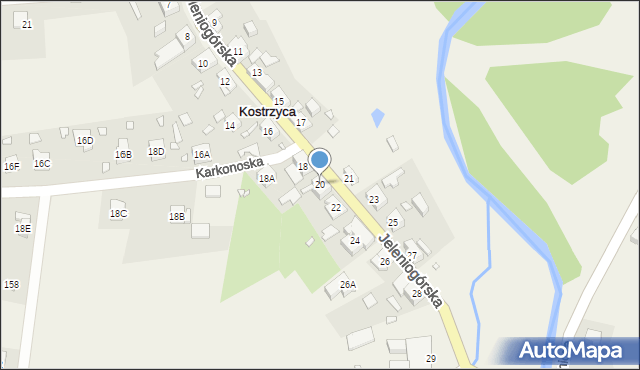 Kostrzyca, Jeleniogórska, 20, mapa Kostrzyca