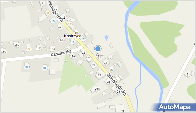 Kostrzyca, Jeleniogórska, 21, mapa Kostrzyca