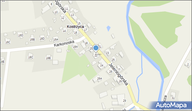 Kostrzyca, Jeleniogórska, 22, mapa Kostrzyca