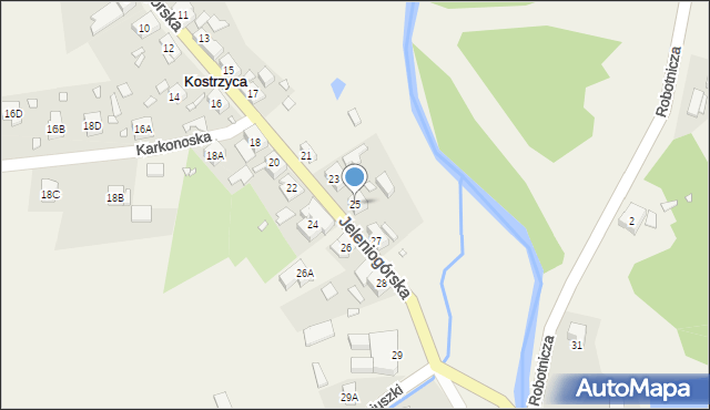 Kostrzyca, Jeleniogórska, 25, mapa Kostrzyca