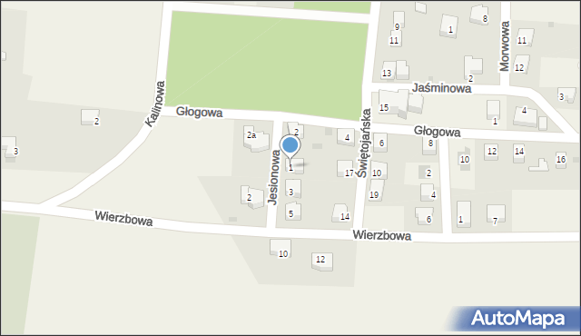 Kruszyn, Jesionowa, 1, mapa Kruszyn