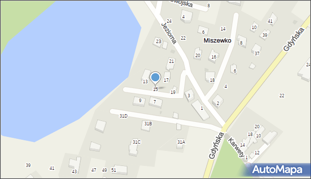 Miszewko, Jeziorna, 15, mapa Miszewko