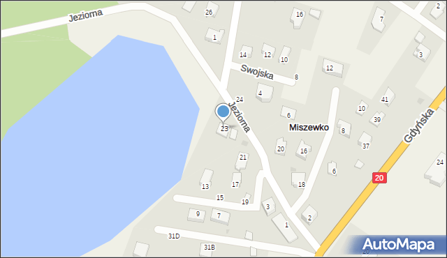 Miszewko, Jeziorna, 23, mapa Miszewko