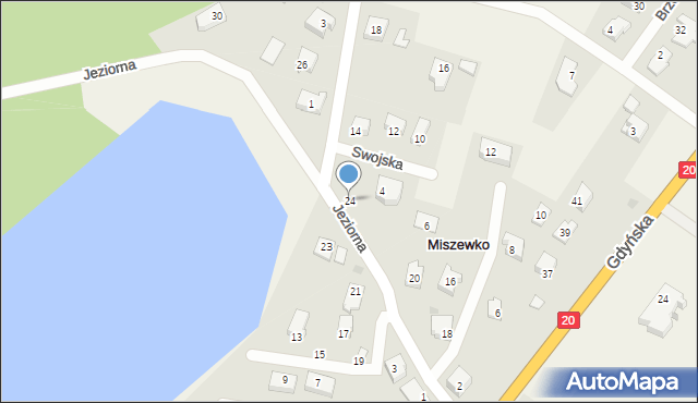 Miszewko, Jeziorna, 24, mapa Miszewko
