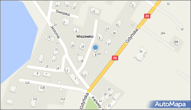 Miszewko, Jeziorna, 6, mapa Miszewko