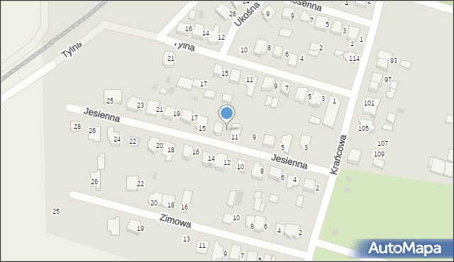 Ostrów Wielkopolski, Jesienna, 13, mapa Ostrów Wielkopolski