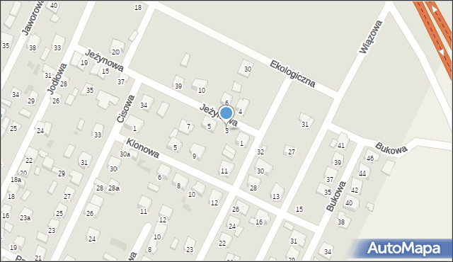 Ostrów Wielkopolski, Jeżynowa, 3, mapa Ostrów Wielkopolski