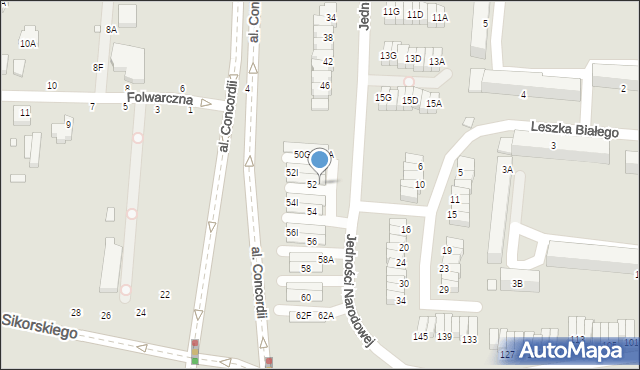 Piotrków Trybunalski, Jedności Narodowej, 52K, mapa Piotrków Trybunalski