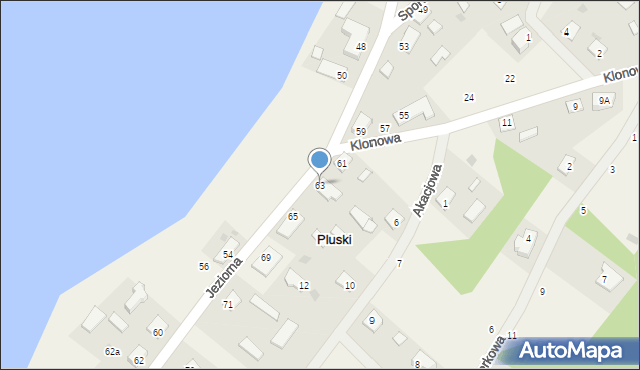 Pluski, Jeziorna, 63, mapa Pluski