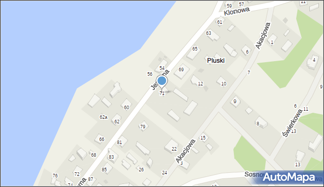 Pluski, Jeziorna, 71, mapa Pluski