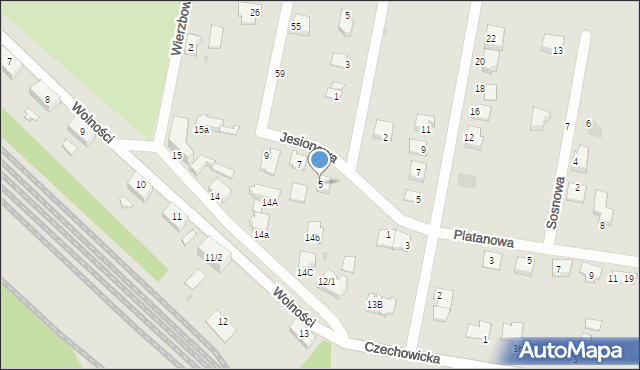 Pyskowice, Jesionowa, 5, mapa Pyskowice