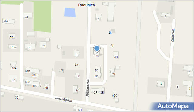 Radunica, Jesionowa, 2A, mapa Radunica