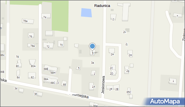 Radunica, Jesionowa, 3, mapa Radunica