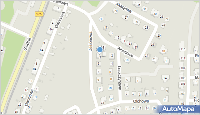 Ruda Śląska, Jesionowa, 3, mapa Rudy Śląskiej