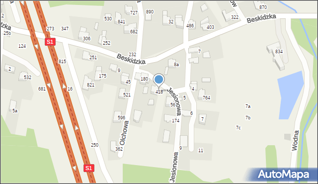 Rybarzowice, Jesionowa, 418, mapa Rybarzowice