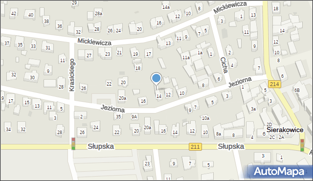 Sierakowice, Jeziorna, 14a, mapa Sierakowice