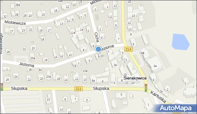 Sierakowice, Jeziorna, 3, mapa Sierakowice