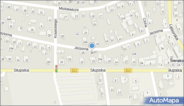 Sierakowice, Jeziorna, 9A, mapa Sierakowice