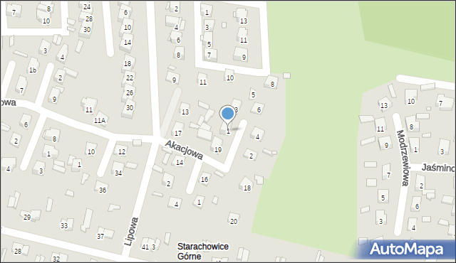 Starachowice, Jesionowa, 1, mapa Starachowic