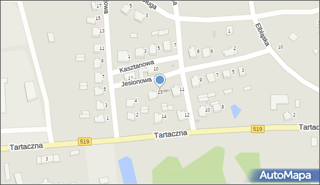 Zalewo, Jesionowa, 13, mapa Zalewo