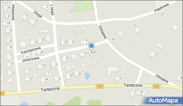 Zalewo, Jesionowa, 3, mapa Zalewo